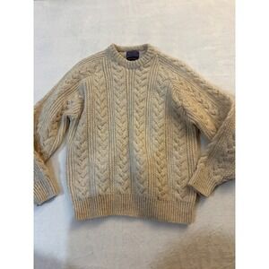Pendleton Vintage Wool Cable Knit Sweater Cream Oatmeal Crew Neck Large USA